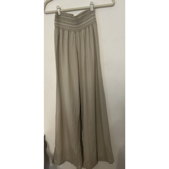 Rewash Pants - American Rewash Linen blend White Leg Smocked Waist Oatmeal Pants Size Small